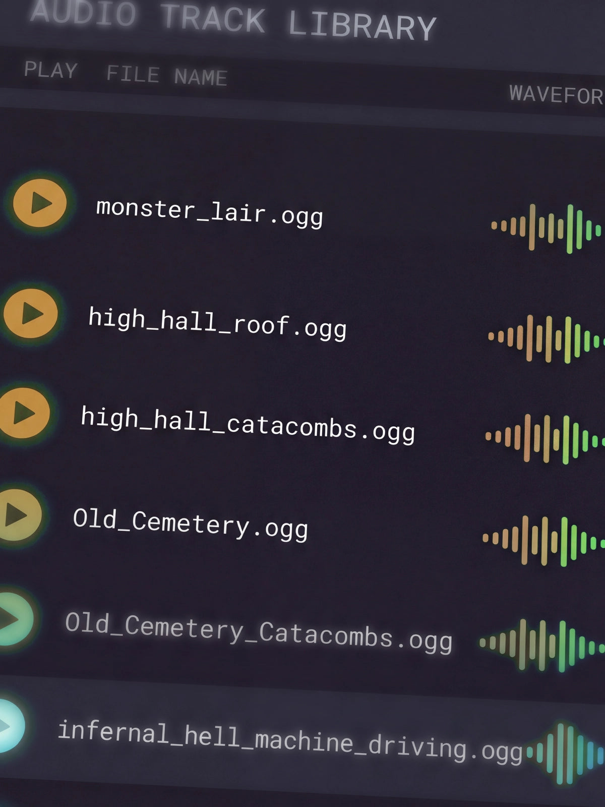 Ten-minute ambience loops and sound effects per scene
