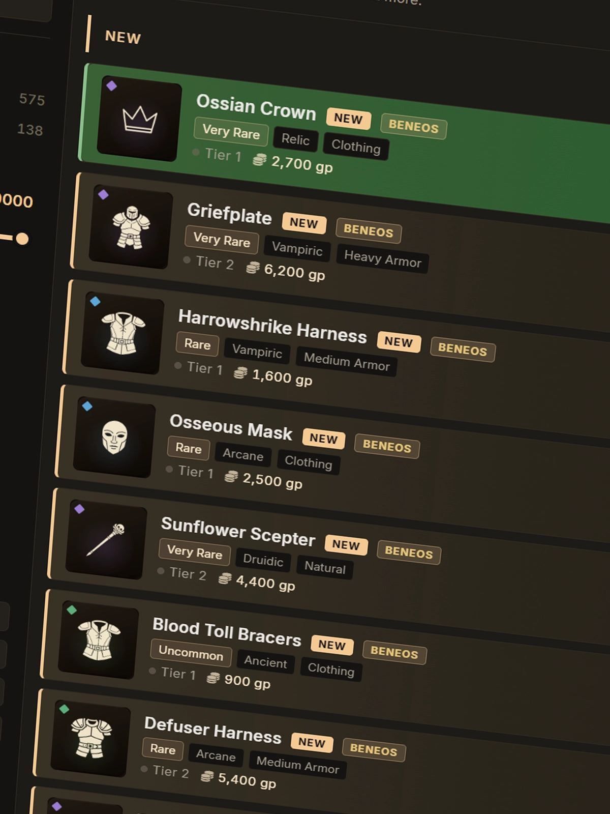 Magic items with upgrade mechanics