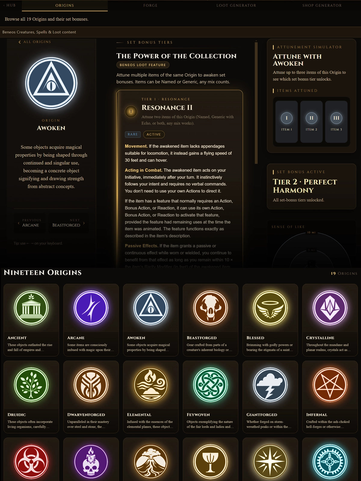 Origin sets with a shared set bonus
