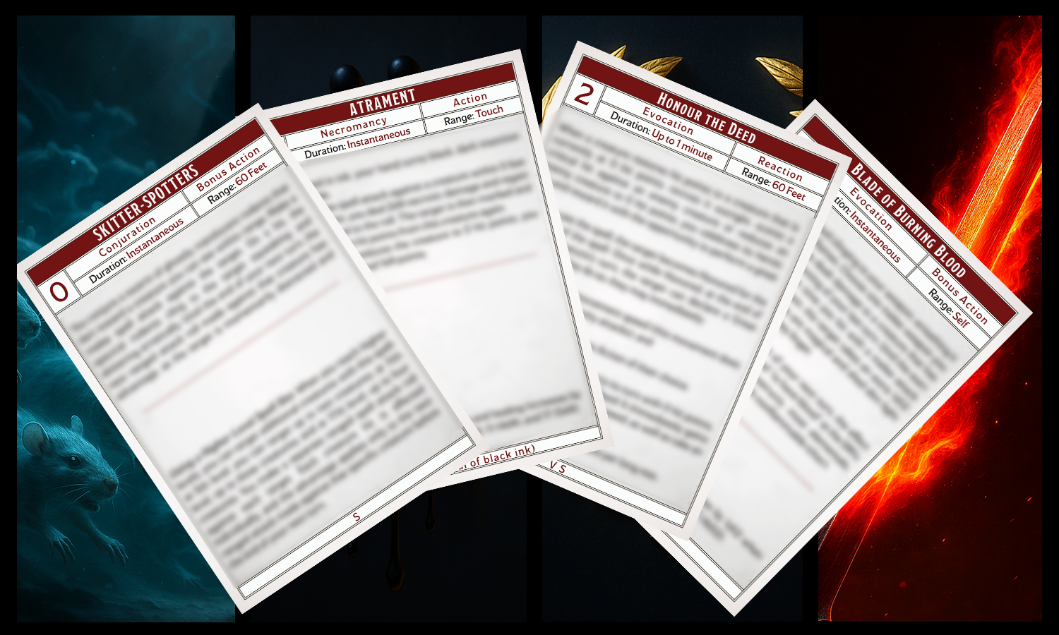 New Spells: Skitter-Spotters, Honour the Deed, Atrament & Blade of Burning Blood