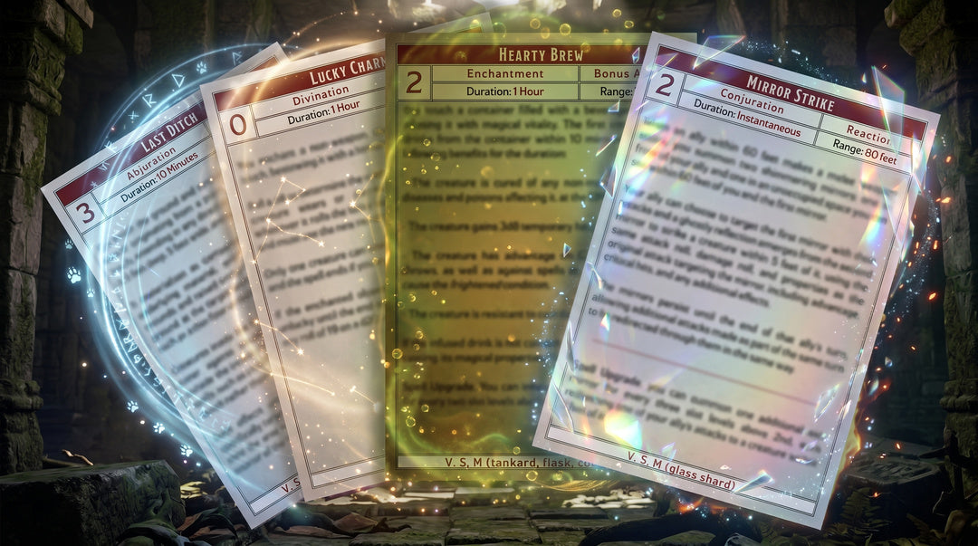 New Spells: Last Ditch, Lucky Charm, Hearty Brew, Mirror Strike