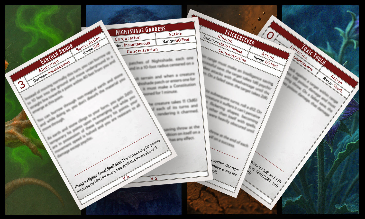New Spells: Toxic Touch, Flickerfever, Nightshade Gardens & Earthen Armor