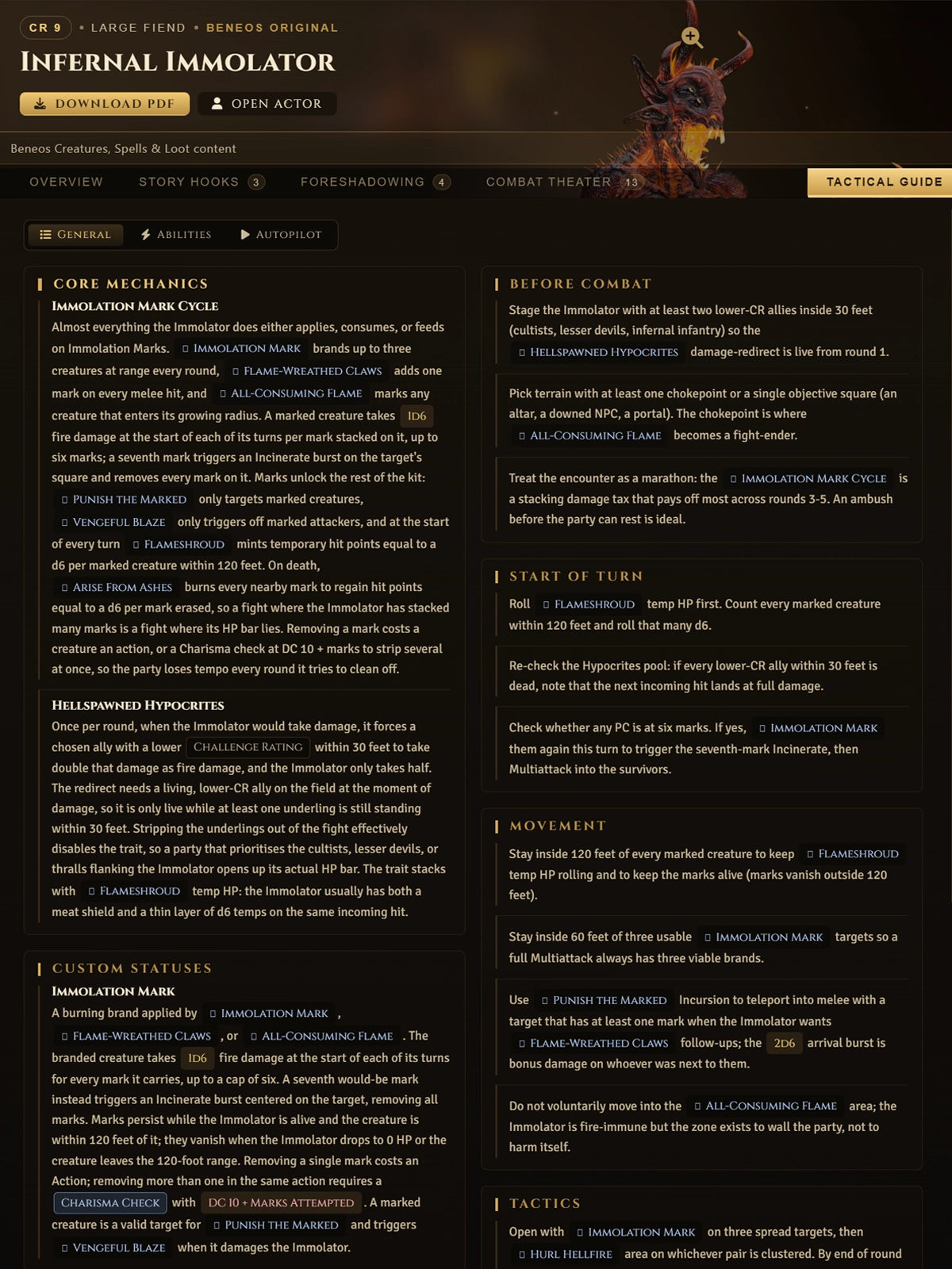 Handmade stat block, tactical guide and PDF